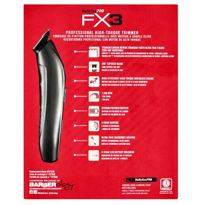 BaByliss Pro FX3 Professional High Torque Trimmer - Black #FXX3TB