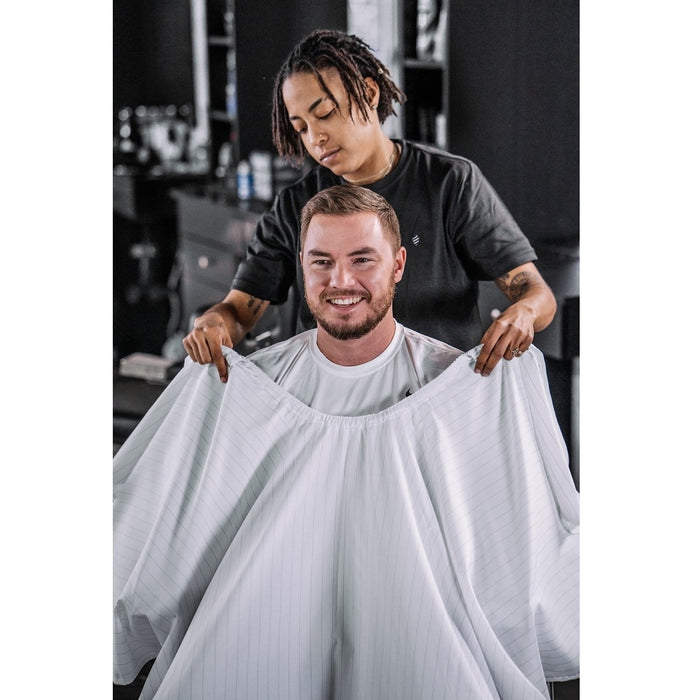 Barber Strong The Barber Cape - Classic White w/ Black Pinstripe #BSC03-WHT/BLK