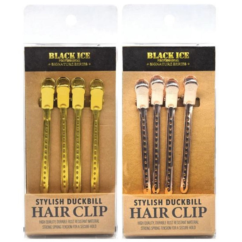 Black Ice Stylish Gold Duckbill Hair Clips 4 Pack [2 Color Options]