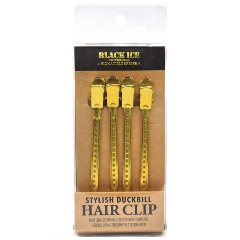 Black Ice Stylish Gold Duckbill Hair Clips 4 Pack [2 Color Options]