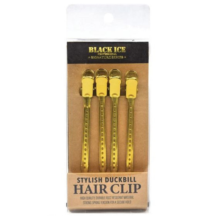 Black Ice Stylish Gold Duckbill Hair Clips - 4 Pack #BIC025GOL