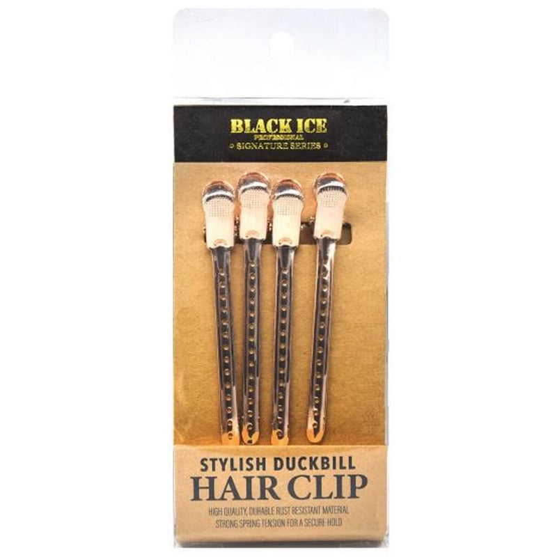 Black Ice Stylish Gold Duckbill Hair Clips 4 Pack [2 Color Options]