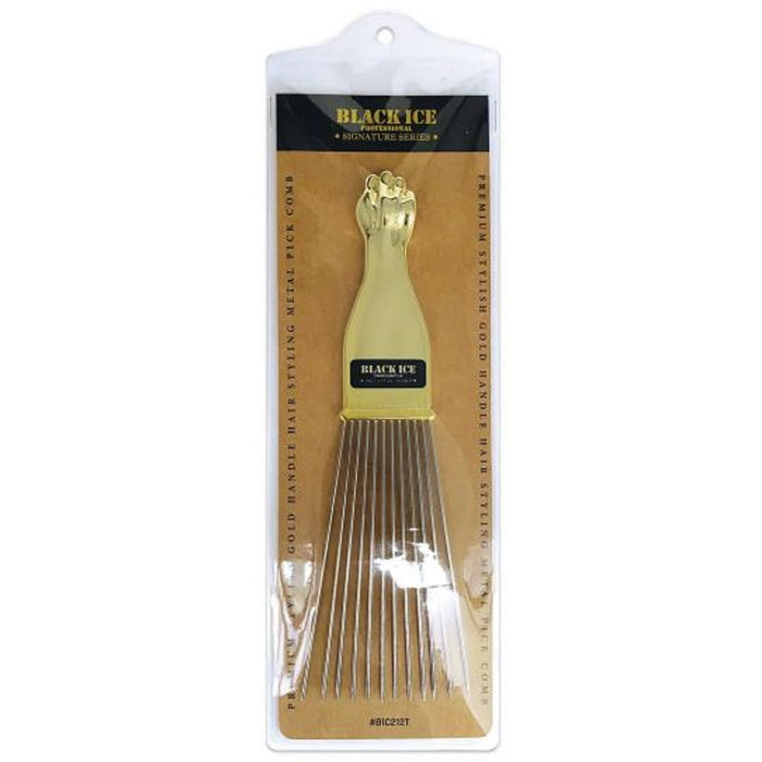 Black Ice Gold Handle Metal Pick Comb #BIC212T