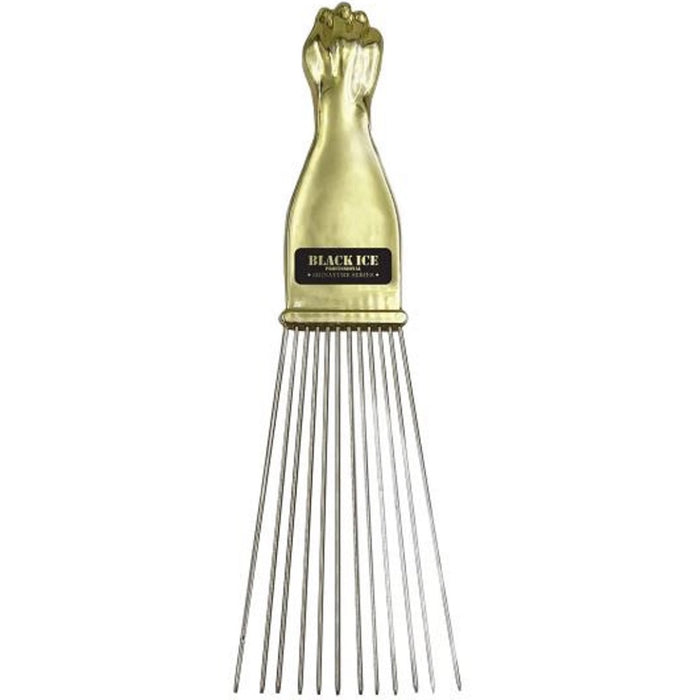 Black Ice Gold Handle Metal Pick Comb #BIC212T