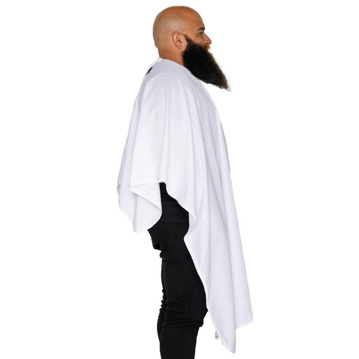 Barber Strong The Barber Cape - Classic White w/ Black Pinstripe #BSC03-WHT/BLK