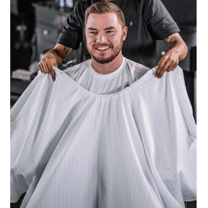 Barber Strong The Barber Cape - Classic White w/ Black Pinstripe #BSC03-WHT/BLK