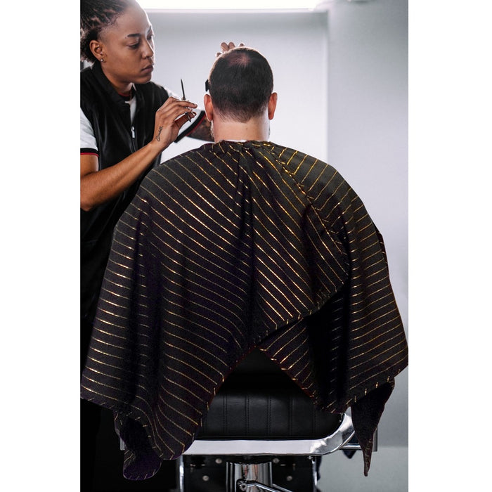 Barber Strong The Barber Cape - 24K Gold Black w/ 24K Gold Pinstripe #BSC10-BLK/GOLD