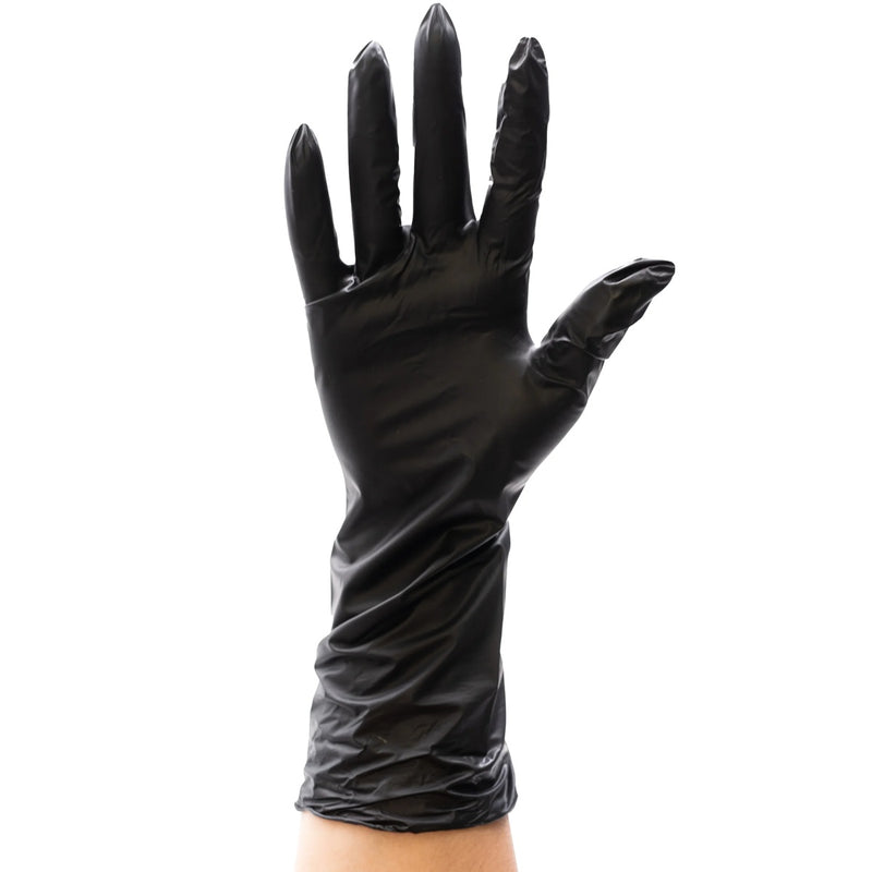Colortrak Extended Cuff Black Vinyl Gloves Black 100 Pcs #104DG [S, M, L]