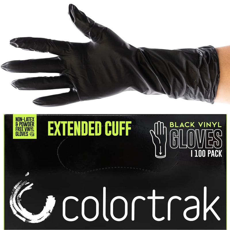 Colortrak Extended Cuff Black Vinyl Gloves Black 100 Pcs #104DG [S, M, L]