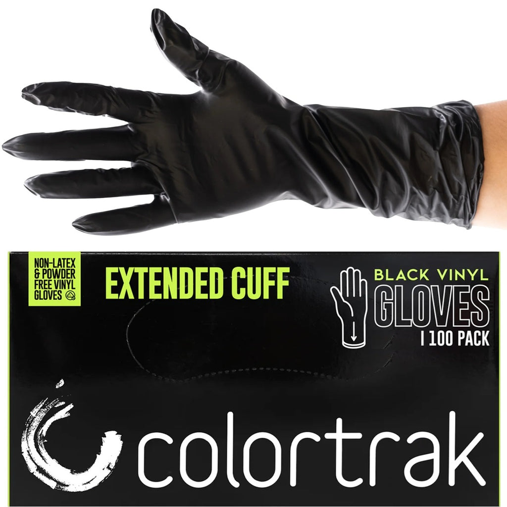 Colortrak Extended Cuff Black Vinyl Gloves Black 100 Pcs #104DG [S