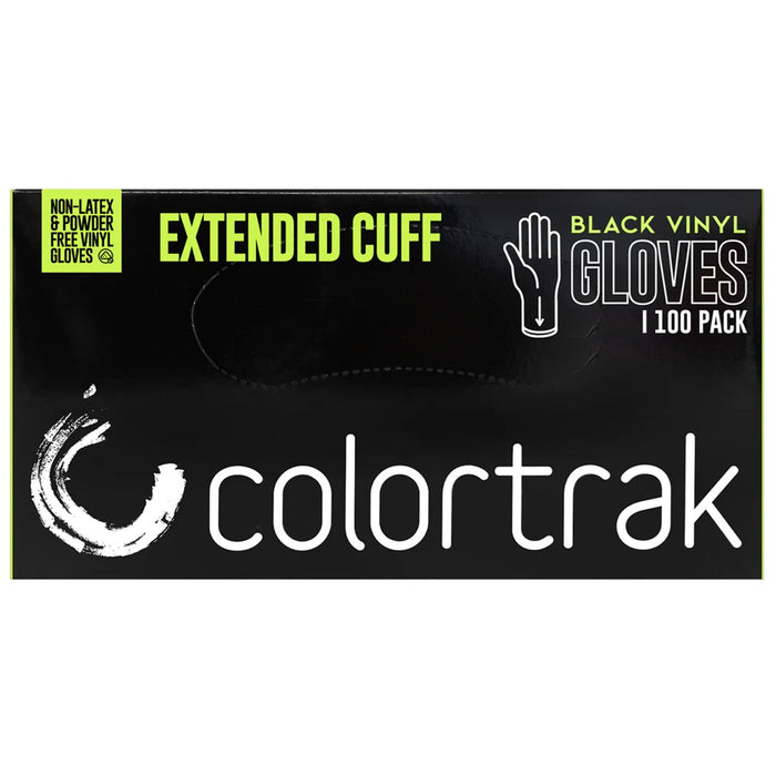 Colortrak Extended Cuff Black Vinyl Gloves Black 100 Pcs #104DG [S, M, L]