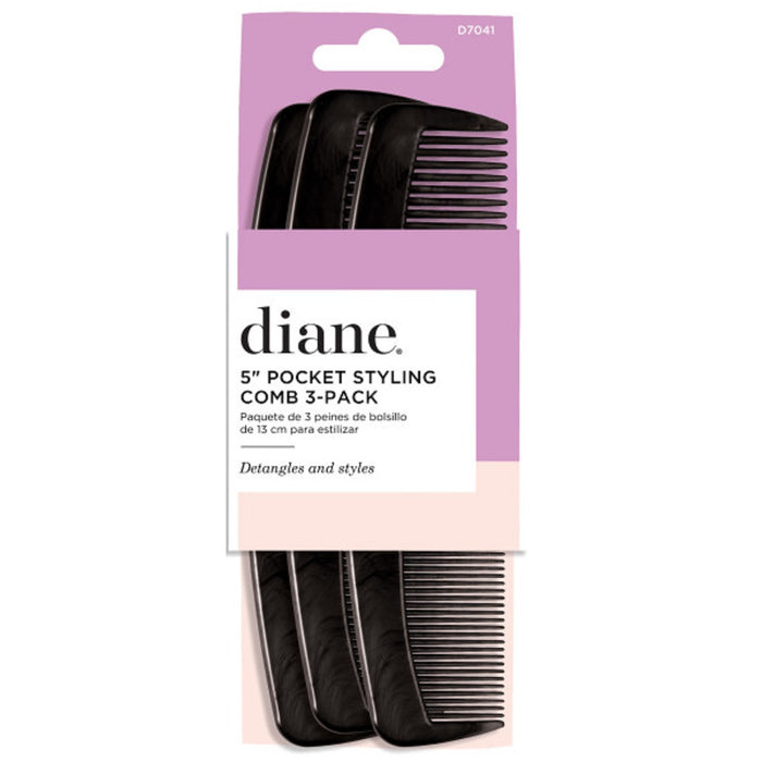 Diane Black Pocket Comb 5" 3 Pack #D7041