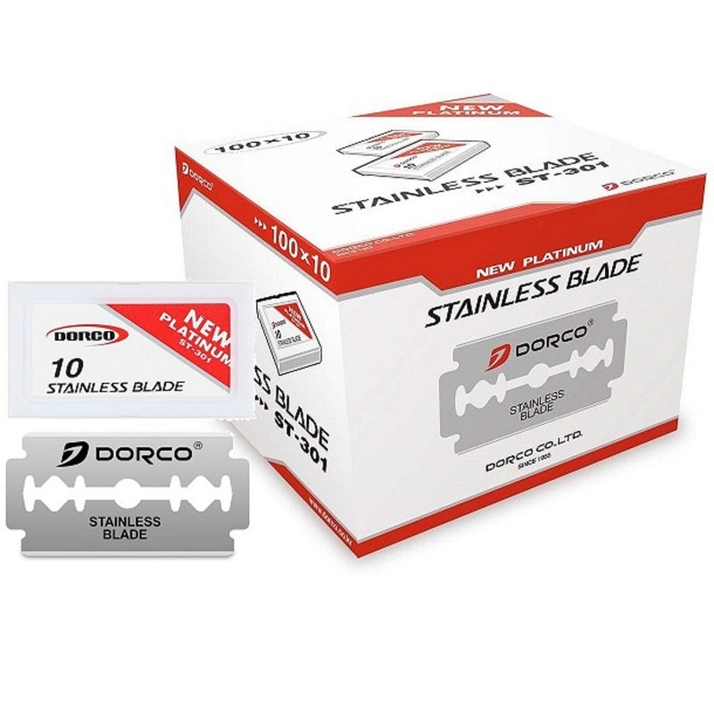Dorco Platinum Stainless Double Edge 1,000 Blades #ST-301 - 100 Blades x 10 Pack (Bulk)