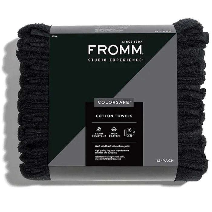 Fromm Colorsafe 100% Cotton Towels - Black 12 Pack #DET006