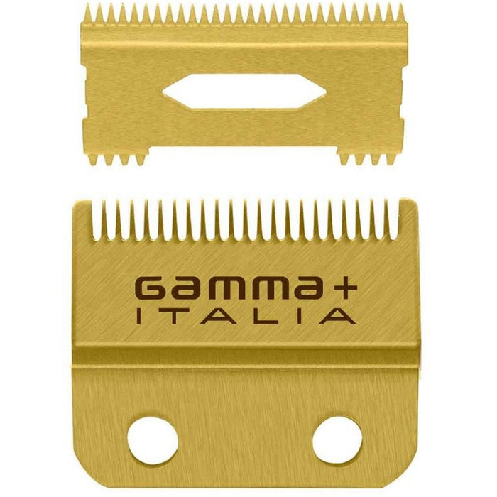 Gamma+ Replacement Fixed Gold Titanium Fade Hair Clipper Blade with Moving Gold Titanium Slim Tooth Cutter Set #GP521G