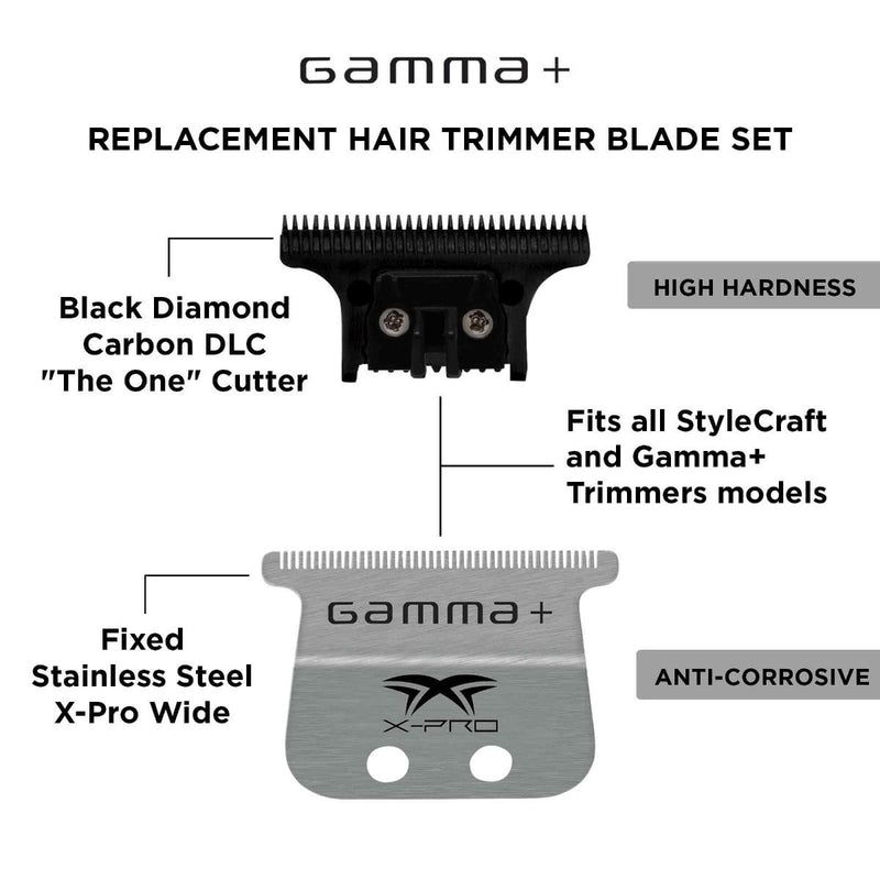 Gamma+ X-Pro Wide Stainless Steel with Black Diamond Carbon DLC The One Cutting Trimmer Blade Set #GP528SB