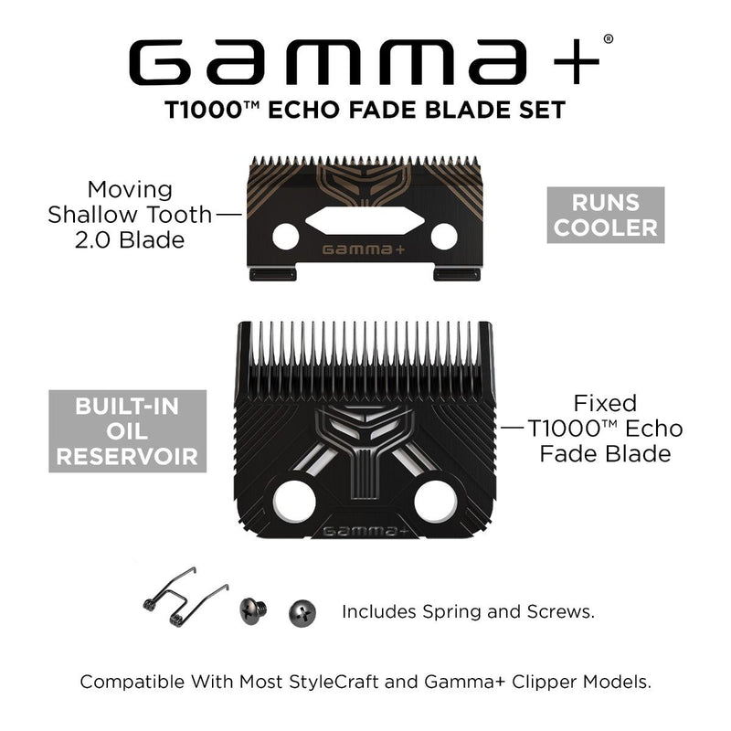 Gamma+ Replacement T1000 Echo Fixed Fade Blade & Shallow 2.0 Clipper Blade #GP540B