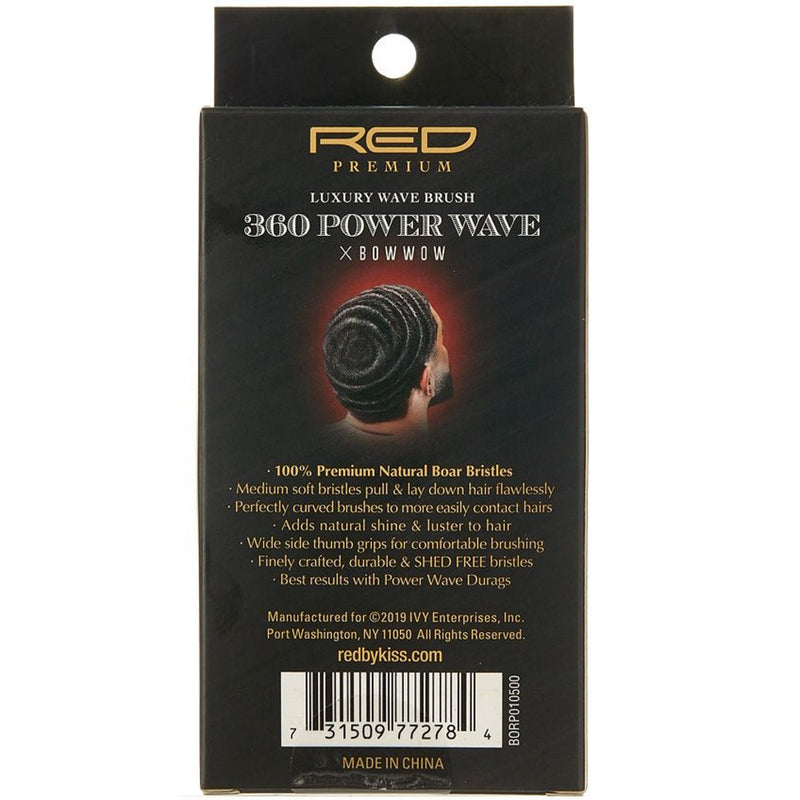 Red Premium Bow Wow X 360 Power Wave Boar Palm Brush Medium Soft Bristles #BR14