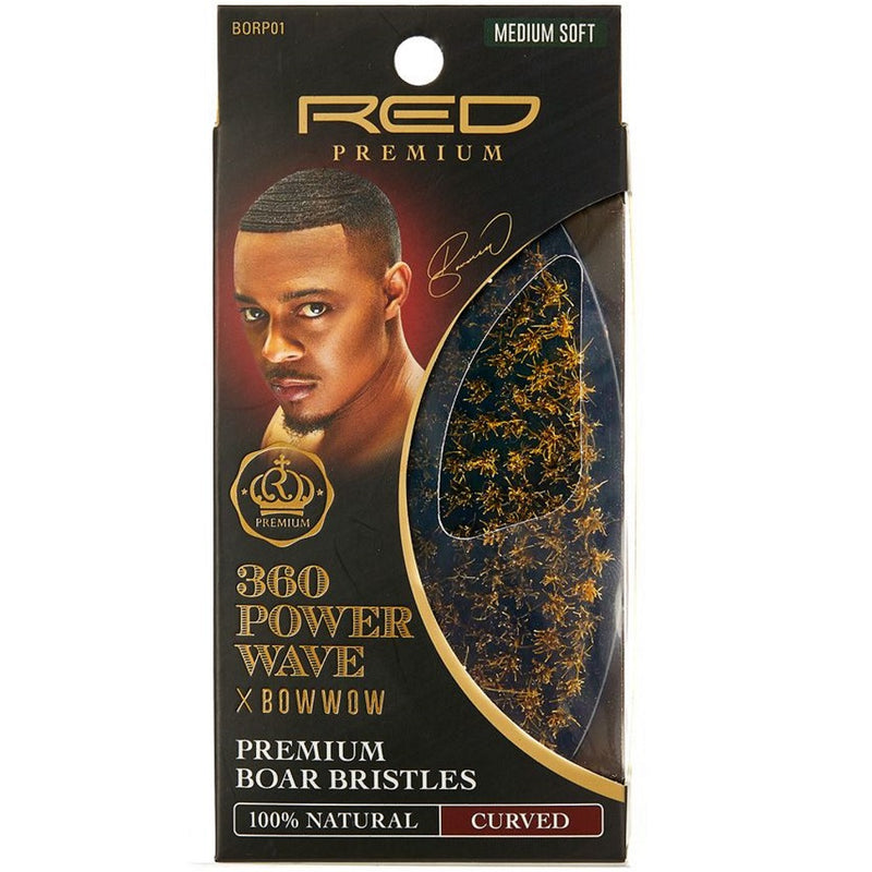 Red Premium Bow Wow X 360 Power Wave Boar Palm Brush Medium Soft Bristles #BR14