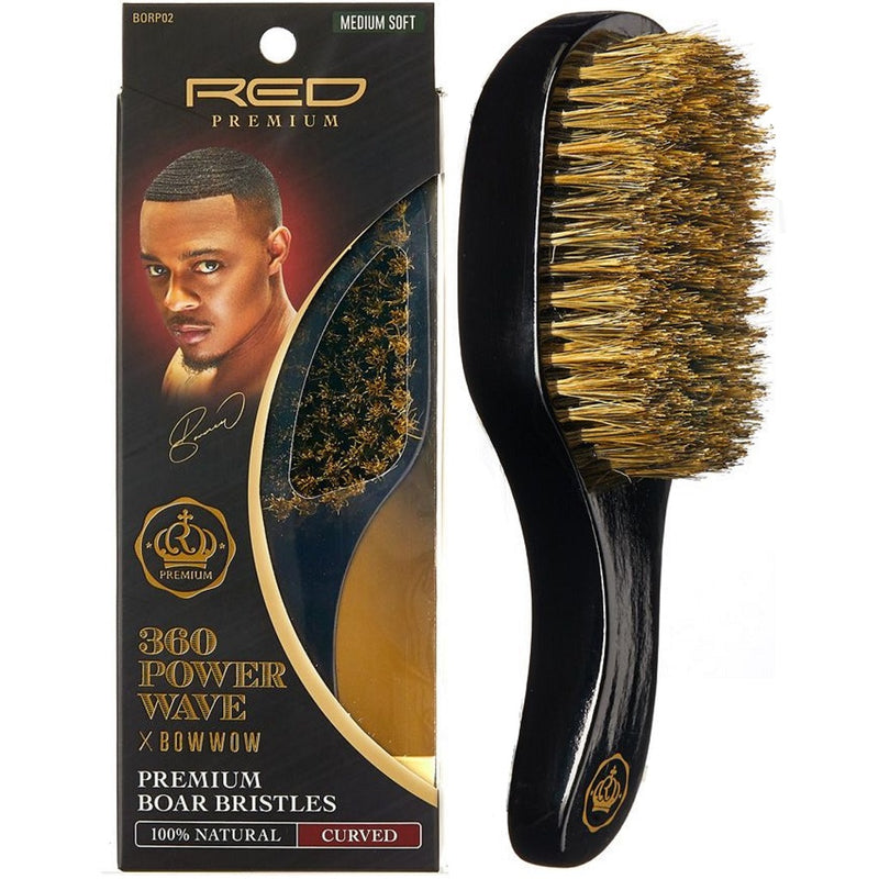 Red Premium Bow Wow X 360 Power Wave Boar Club Brush Medium Soft Bristles #BORP02