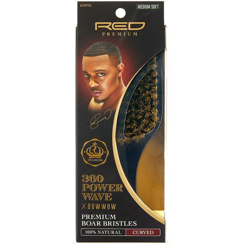 Red Premium Bow Wow X 360 Power Wave Boar Club Brush Medium Soft Bristles #BORP02