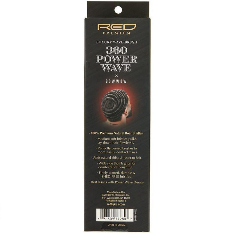 Red Premium Bow Wow X 360 Power Wave Boar Wave Brush Medium Soft Bristles #BR16