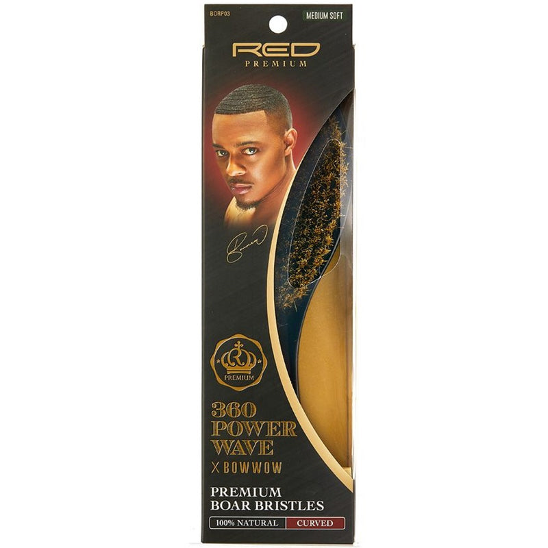Red Premium Bow Wow X 360 Power Wave Boar Wave Brush Medium Soft Bristles #BR16