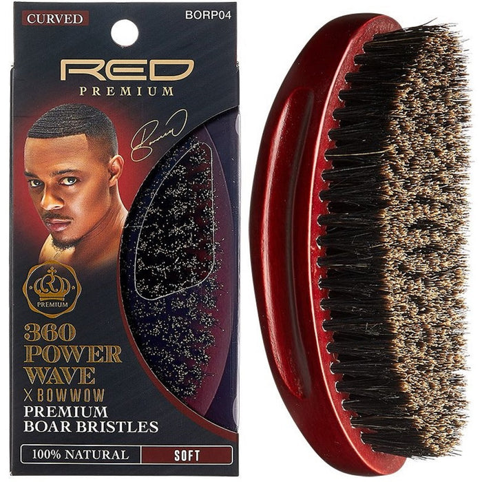 Red Premium Bow Wow X 360 Power Wave Boar Palm Brush Soft Bristles #BORP04