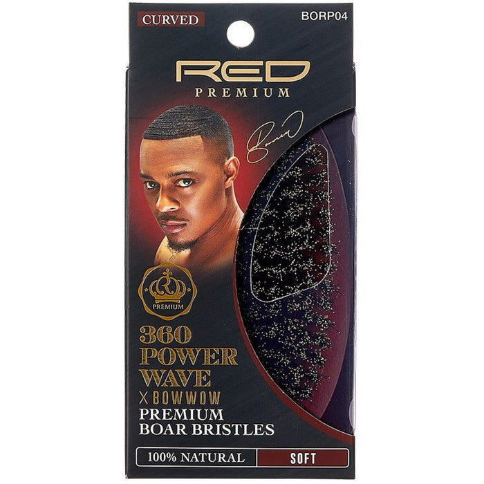 Red Premium Bow Wow X 360 Power Wave Boar Palm Brush Soft Bristles #BORP04