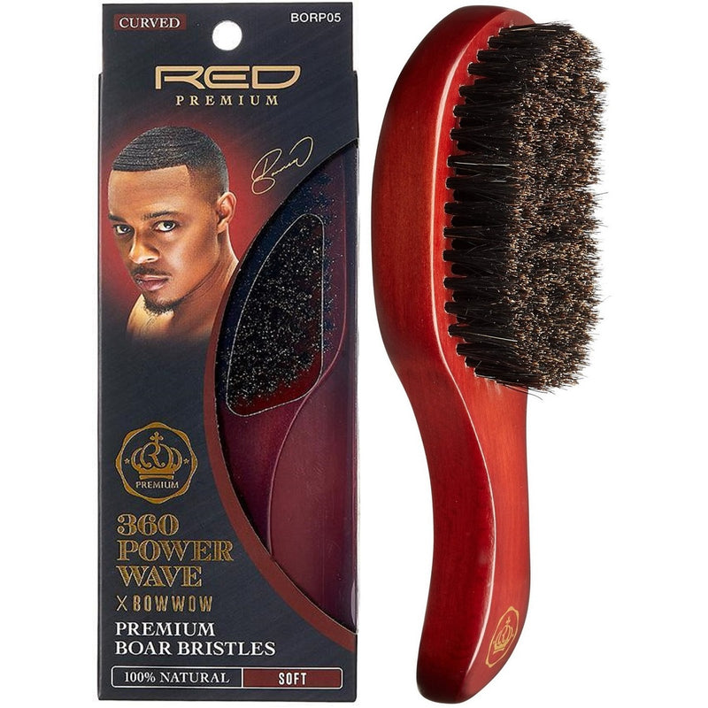 Red Premium Bow Wow X 360 Power Wave Boar Club Brush Soft Bristles #BORP05
