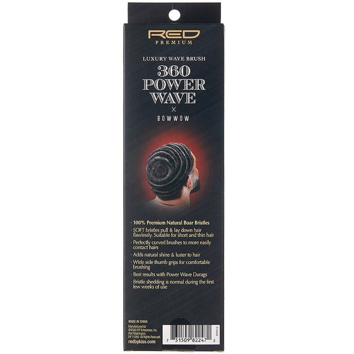 Red Premium Bow Wow X 360 Power Wave Boar Wave Brush Soft Bristles #BORP06