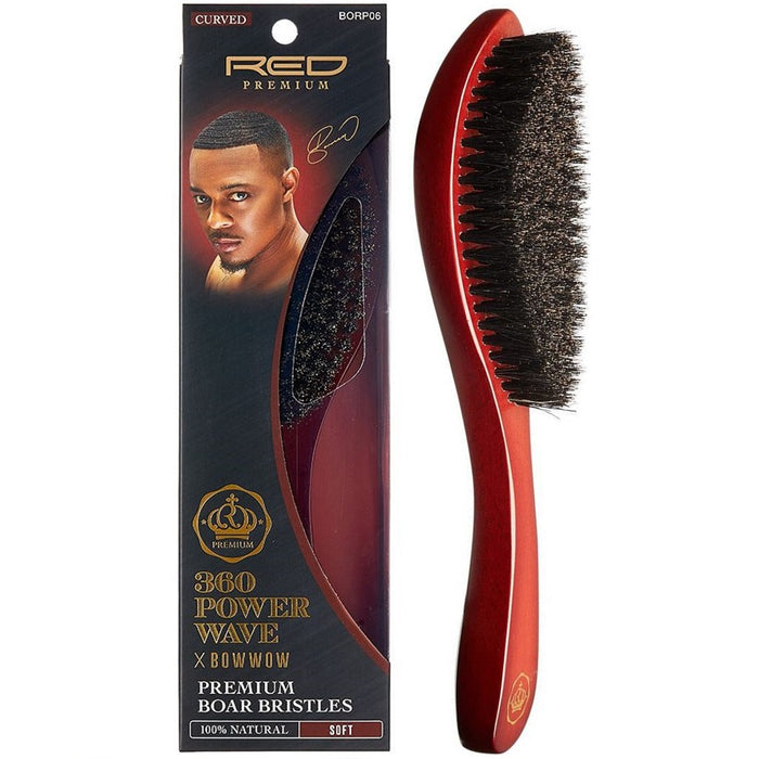 Red Premium Bow Wow X 360 Power Wave Boar Wave Brush Soft Bristles #BORP06