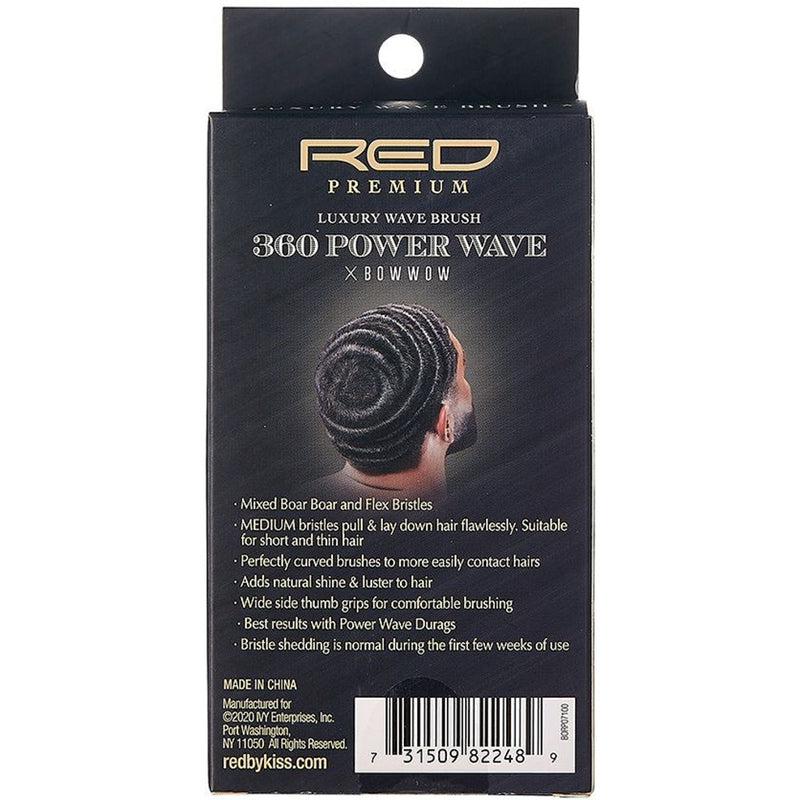 Red Premium Bow Wow X 360 Power Wave Mixed Boar Palm Brush Medium Bristles #BR20