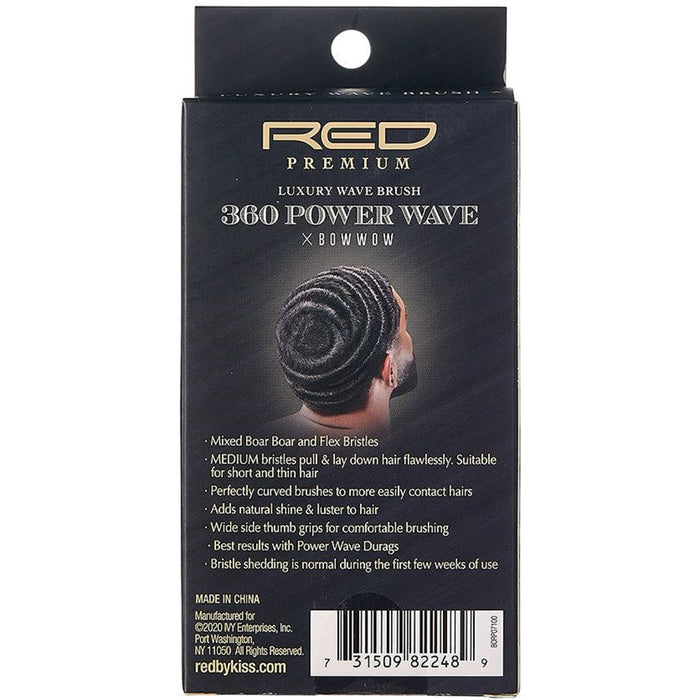 Red Premium Bow Wow X 360 Power Wave Mixed Boar Palm Brush Medium Bristles #BR20