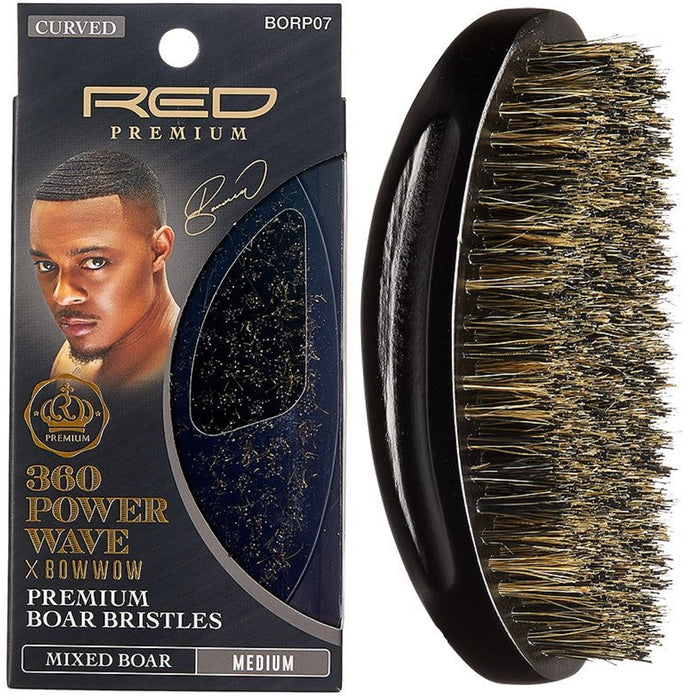 Red Premium Bow Wow X 360 Power Wave Mixed Boar Palm Brush Medium Bristles #BR20