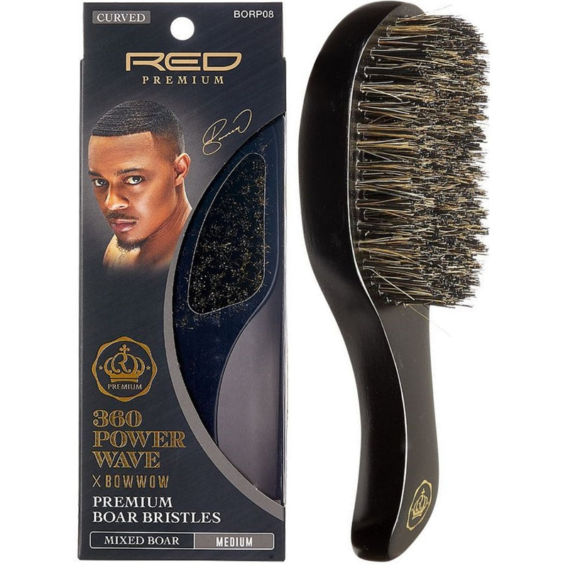 Red Premium Bow Wow X 360 Power Wave Mixed Boar Club Brush Medium Bristles #BR21
