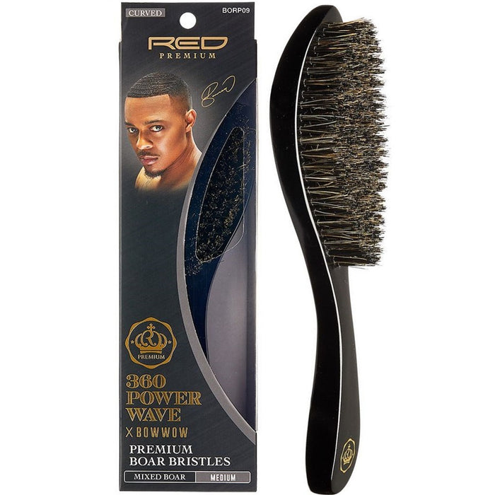 Red Premium Bow Wow X 360 Power Wave Mixed Boar Wave Brush Medium Bristles #BR22