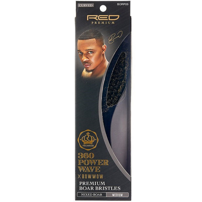 Red Premium Bow Wow X 360 Power Wave Mixed Boar Wave Brush Medium Bristles #BR22