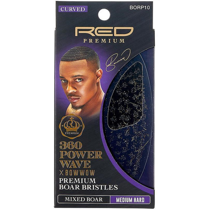 Red Premium Bow Wow X 360 Power Wave Mixed Boar Palm Brush Medium Hard Bristles #BORP10