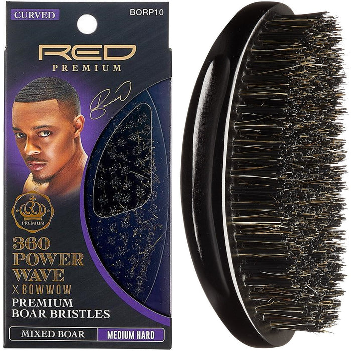 Red Premium Bow Wow X 360 Power Wave Mixed Boar Palm Brush Medium Hard Bristles #BORP10