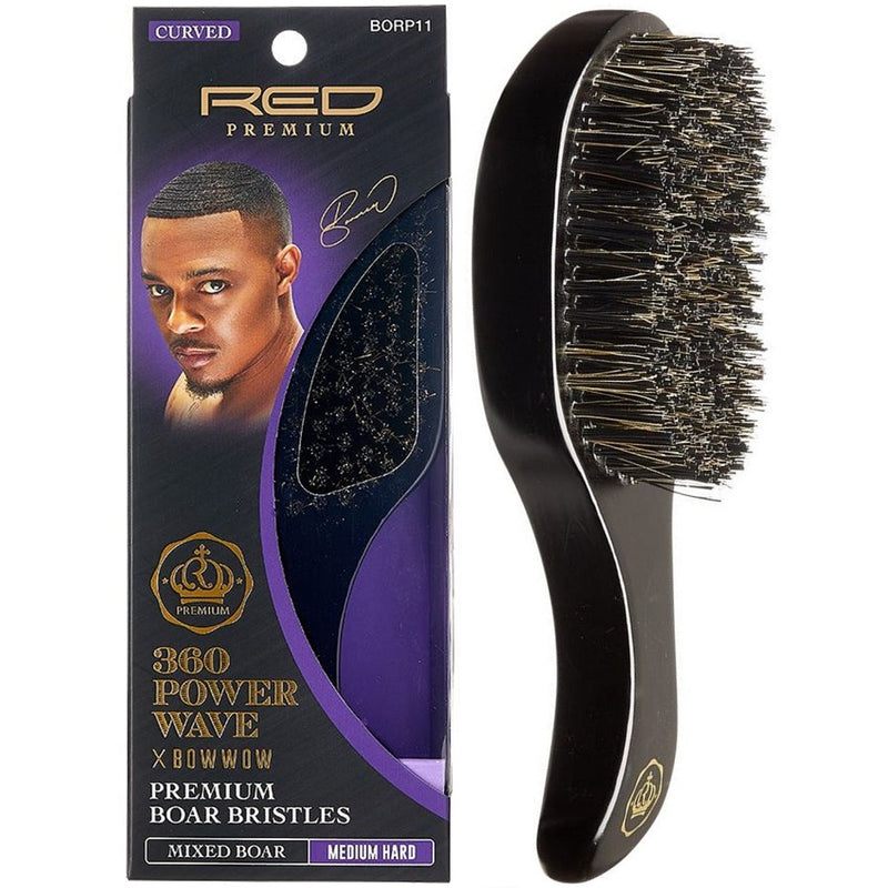 Red Premium Bow Wow X 360 Power Wave Mixed Boar Club Brush Medium Hard Bristles #BORP11