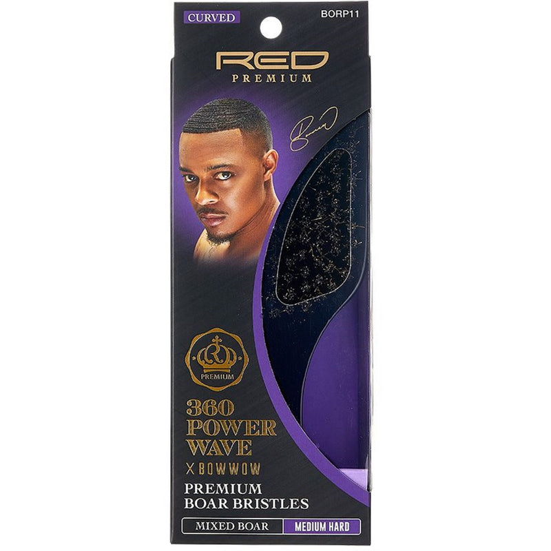 Red Premium Bow Wow X 360 Power Wave Mixed Boar Club Brush Medium Hard Bristles #BORP11