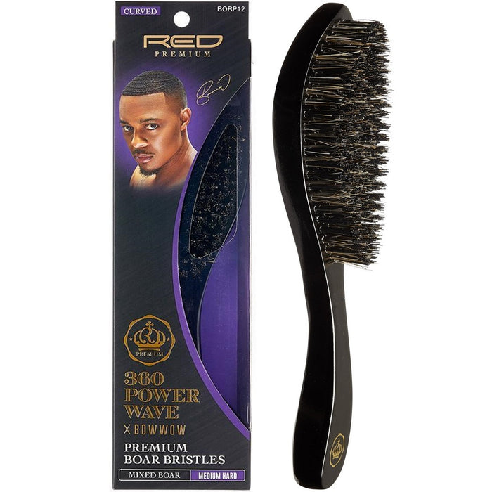 Red Premium Bow Wow X 360 Power Wave Mixed Boar Wave Brush Medium Hard Bristles #BR25