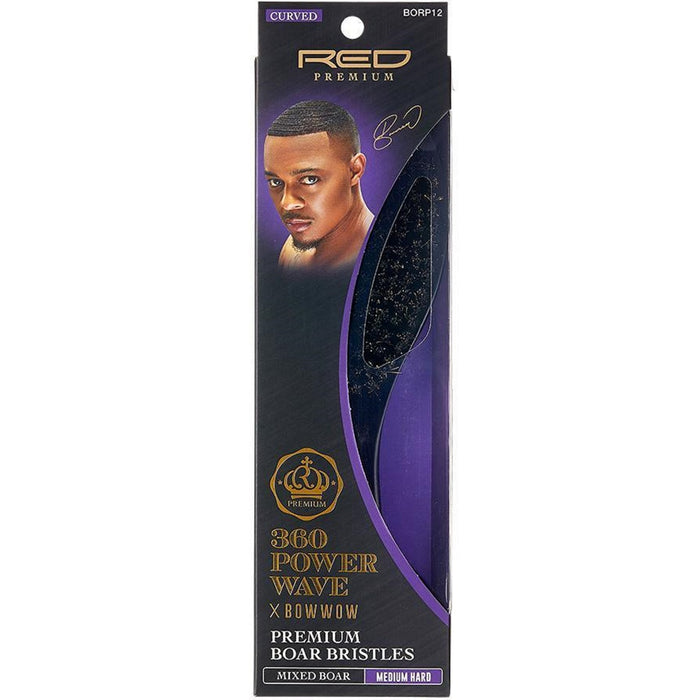 Red Premium Bow Wow X 360 Power Wave Mixed Boar Wave Brush Medium Hard Bristles #BR25