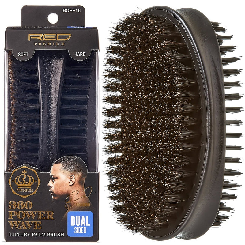 Red Premium 360 Power Wave Dual-Sided Palm Brush Hard & Soft Bristles #BORP16