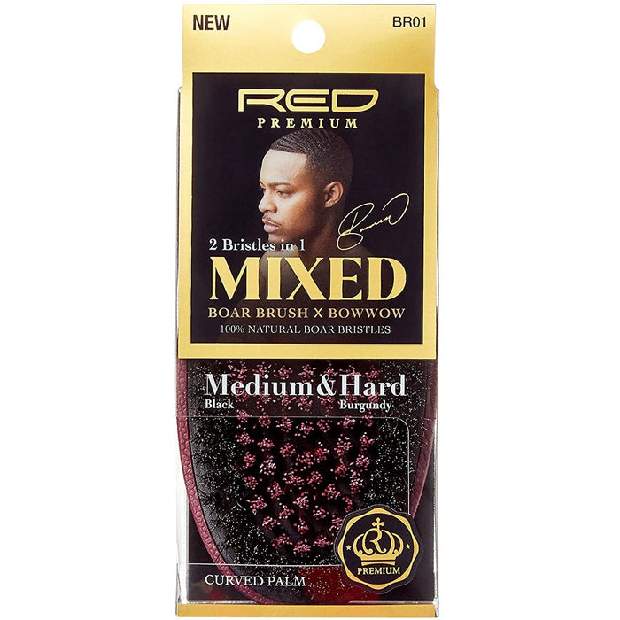 Red Premium Mixed Boar Brush Medium & Hard Bristles [2 Bristles In 1 Body] #BR01