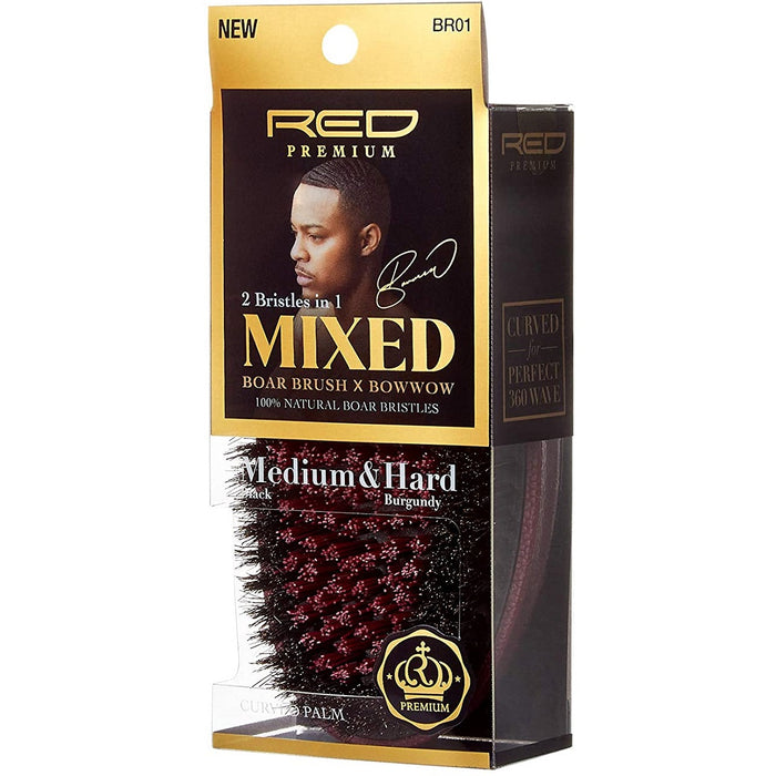 Red Premium Mixed Boar Brush Medium & Hard Bristles [2 Bristles In 1 Body] #BR01