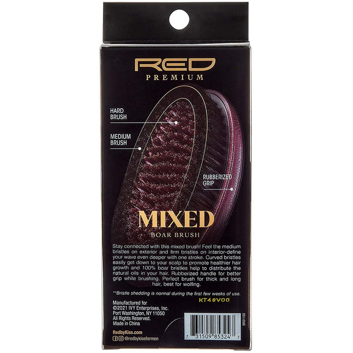 Red Premium Mixed Boar Brush Medium & Hard Bristles [2 Bristles In 1 Body] #BR01