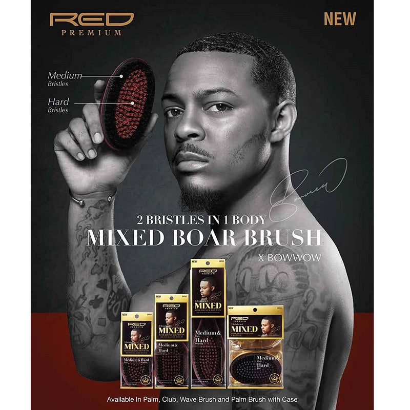 Red Premium Mixed Boar Brush Medium & Hard Bristles [2 Bristles In 1 Body] #BR01