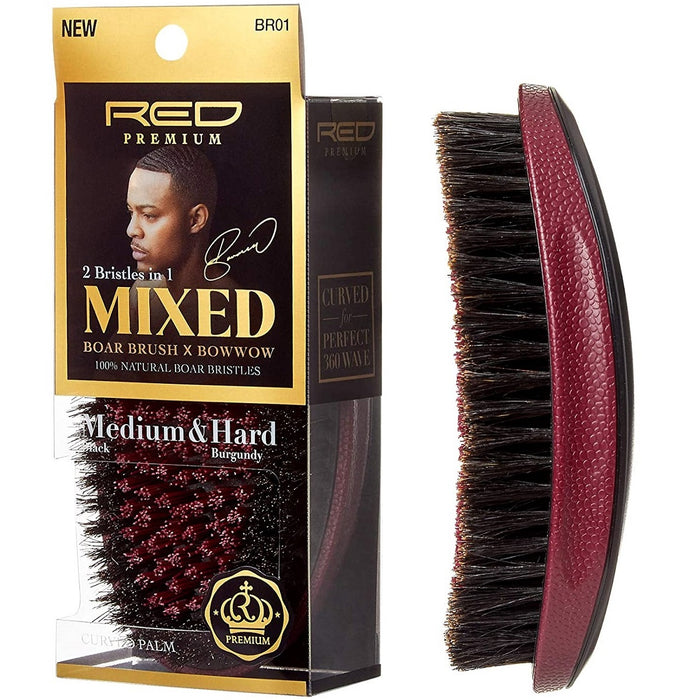 Red Premium Mixed Boar Brush Medium & Hard Bristles [2 Bristles In 1 Body] #BR01